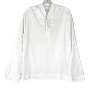 NWOT OSKLEN Tshirt Women M Hoodie White Henley Long Sleeve Cotton